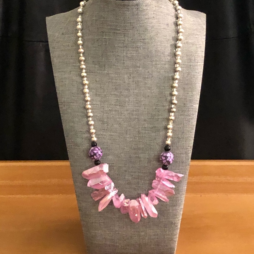 Pink quartz necklace